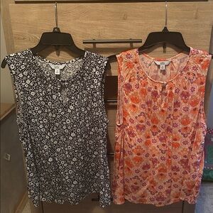 Croft & Barrow Black/White Floral & Orange Floral Sleeveless Tops (Bundle)